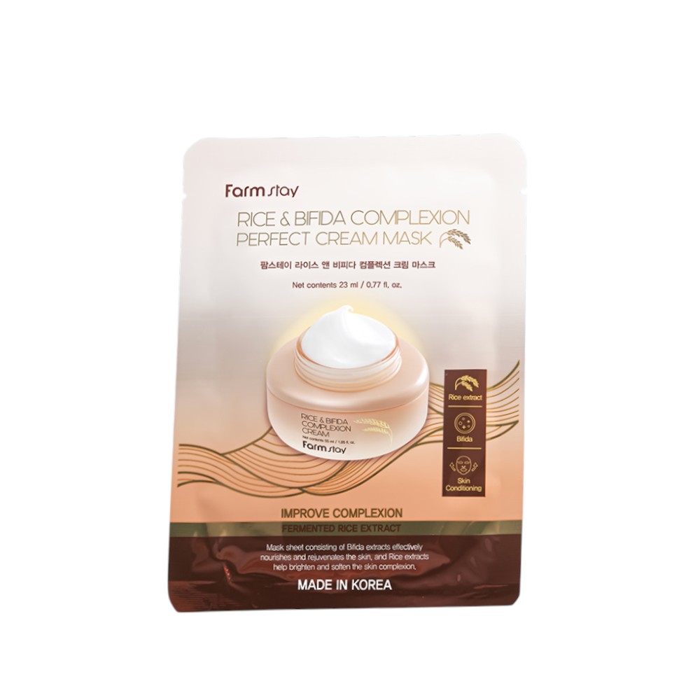 FARMSTAY Rice & Bifida Complexion Cream Mask sheet mask με ρύζι για λάμψη
